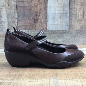 Skechers Brown Leather Mary Jane Wedge Shoes Womens 10